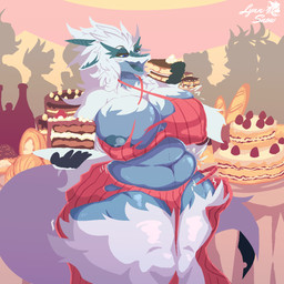 anthro areola areola_slip belly belly_expansion big_belly big_breasts birthday blue_body bottomwear breasts cake clothed clothing cookie dessert detailed_background dress eating eating_food expansion female fluffy food fur furniture group growth hair holding_food holding_object horn huge_breasts huge_hips huge_thighs long_hair looking_at_viewer macaron_(food) navel nipple_outline nipples open_mouth overweight pastry plate slightly_chubby smile sweater sweets table tail tearing_clothing thick_thighs topwear torn_clothing transformation tuft weight_gain weight_gain_sequence white_body white_hair wide_hips lynnsnowmew mythology quinn_(dragon_down_under) dragon furred_dragon furred_scalie mythological_creature mythological_scalie scalie 1:1 digital_media_(artwork) hi_res