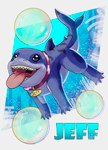 bubble feral male shark_tail silly simple_background smile solo tail teeth tongue crazmax marvel marvel_rivals jeff_the_land_shark fish marine shark digital_media_(artwork) hi_res