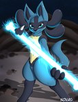 ambiguous_gender anthro bone_rush fur long_tail looking_at_viewer pokemon_move solo tail nova-umbreon nintendo pokemon canid canine generation_4_pokemon lucario mammal pokemon_(species) absurd_res digital_media_(artwork) hi_res