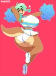 2017 anthro big_breasts biped blue_eyes breasts butt cheerleader chromapan clothed clothing donut_(inu-dono) female footwear green_hair hair hi_res mammal mustelid one_eye_closed open_mouth otter panties pom_poms shoes simple_background solo underwear wink