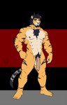 anthro balls beard big_penis chest_tuft chimera domestic_cat facial_hair felid feline felis flaccid foreskin genitals hi_res horn humanoid_genitalia humanoid_penis hunterramirez male mammal muscular nipples nude pantherine penis pinup pose pubes smile solo tiger tuft