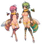 2_toes 5_fingers ahoge alternate_species animal_humanoid areola arthropod arthropod_abdomen arthropod_humanoid bee bee_humanoid big_breasts black_sclera breast_size_difference breasts brown_eyes claws duo eyelashes feet female fingers floating genitals glistening glistening_body green_hair hair hi_res hornet_(terraria) humanoid humanoidized hymenopteran hymenopteran_humanoid insect insect_humanoid insect_wings looking_at_viewer monotone_hair moss_hornet_(terraria) multicolored_body multicolored_skin navel neck_tuft nipples nude nyong_nyong pink_hair pink_nipples pubes purple_eyes pussy short_hair simple_background slim small_breasts standing stinger stripes terraria toes tuft white_background wings yellow_stripes