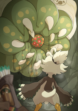 ambiguous_gender anthro arrow_(weapon) balls bodily_fluids dangerous duo genital_fluids genitals imminent_vore male male/ambiguous nude precum ranged_weapon rear_view shota size_difference solo tail teeth weapon wings young young_anthro young_male manmosu_marimo nintendo tears_of_the_kingdom the_legend_of_zelda tulin_(tloz) avian like_like monster rito