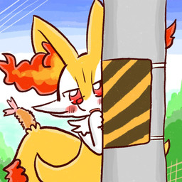 ambiguous_anthro ambiguous_gender anthro biped blush food front_view hiding looking_at_viewer nude_ambiguous nude_anthro object_in_tail open_mouth outside pole shrimp_(food) snout solo standing tail annyui0611 nintendo pokemon braixen canid generation_6_pokemon mammal pokemon_(species) 1:1 2021 colored digital_drawing_(artwork) digital_media_(artwork) half-length_portrait hi_res japanese_description portrait translated_description