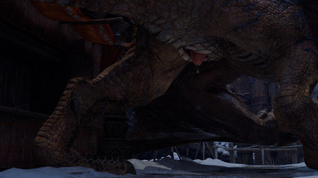 animal_genitalia bodily_fluids cum cum_drip dripping feral genital_fluids genital_slit genitals low-angle_view male peeking_penis penis penis_tip snow solo worm's-eye_view hiperpro_man4 raithvaneal_(modeler) capcom monster_hunter flying_wyvern tigrex 16:9 4k absurd_res hi_res huge_filesize widescreen