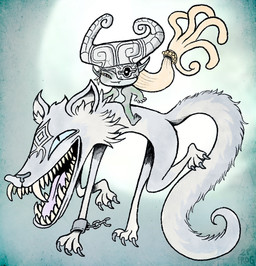 3_toes 4_toes 5_fingers abstract_background arm_markings blonde_hair blue_sclera claws clothing cuff_(restraint) cute_fangs duo facial_markings fangs feet female female_humanoid feral fingers fluffy fluffy_tail forehead_markings fur fused_shadow grey_body grey_fur grey_inner_ear_fluff hair head_markings headgear headgear_only headwear headwear_only humanoid_pointy_ears inner_ear_fluff leg_markings looking_at_viewer male male_feral markings mostly_nude narrowed_eyes no_irises pointy_ears prehensile_hair prick_ears pupils quadruped restraints riding_on_back shackles sharp_teeth slit_pupils snout tail teeth text toes tongue_showing toony tuft walking yellow_sclera 2pfrog nintendo the_legend_of_zelda twilight_princess link_(wolf_form) midna canid canine canis humanoid mammal twili wolf 2023 digital_drawing_(artwork) digital_media_(artwork) english_text full-length_portrait hi_res portrait signature