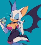 anthro big_breasts blue_eyeshadow boots breasts chaos_emerald cleavage clothed clothing emerald_(gem) eyeshadow female footwear gem green_eyes kemono makeup one_eye_closed shoes slim_anthro slim_female solo wings wink zzavok sega sonic_the_hedgehog_(series) rouge_the_bat bat mammal