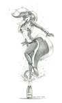 anthro armor bracers breasts champagne_bottle clothing female fur hair holidays midriff navel open_mouth panties shirt solo tank_top topwear under_boob underwear wet baron_engel new_year rosemary_parker_(character) mammal mephitid skunk 2024 greyscale hi_res monochrome