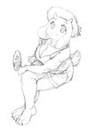 2_horns 4_toes anthro barefoot big_breasts bottomwear breasts claws clothing cute_fangs eyelashes feet female floppy_ears folding_fan hat headgear headwear horn plantigrade shorts smile smiling_at_viewer solo sun_hat tail tail_tuft toes tuft aruurara undertale undertale_(series) toriel boss_monster_(undertale) bovid caprine mammal 2022 cross-hatching hatching_(art) hi_res monochrome shaded sketch