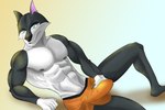 anthro balls_outline biceps bulge clothed clothing detailed_bulge erection genital_outline looking_at_viewer male muscular muscular_male nipples penis_outline simple_background solo gobbellin0 classified canid canine canis mammal wolf 3:2 absurd_res hi_res