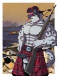 anthro balls barazoku bottomwear clothing genitals glengarry_cap gun kemono kilt male muscular muscular_anthro muscular_male nude penis ranged_weapon rifle scottish_clan_badge solo weapon vitaly4321 alex_magenta felid mammal pantherine snow_leopard hi_res