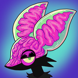 ambiguous_gender anthro arm_tuft black_body black_fur blue_background brain brain_dome cheek_tuft facial_tuft frown fur gradient_background green_pupils half-closed_eyes looking_at_viewer narrowed_eyes organs pupils purple_sclera shoulder_tuft simple_background translucent_head tuft visible_brain yellow_eyes plentyofsoup brain_riot_(plentyofsoup) unknown_species 1:1 headshot_portrait portrait
