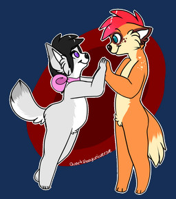 anthro black_hair bow_(feature) duo female freckles fur grey_body grey_fur hair hand_holding heart_symbol male orange_body orange_fur purple_eyes red_hair simple_background smile standing transparent_background white_body white_fur quartzboyuniverse aggie shino_(wolf) arctic_fox canid canine canis fox mammal red_wolf true_fox wolf 2015 alpha_channel digital_media_(artwork)