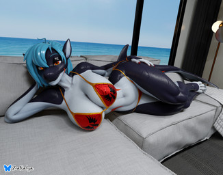 anthro beach big_breasts big_tail bikini blue_hair breasts cleavage clothed clothing curvy_figure detailed_background female furniture hair hand_on_hip hotel_room inside jewelry looking_at_viewer looking_outside lying multicolored_body multicolored_clothing on_side orange_eyes pattern_clothing reclining red_bikini red_clothing red_swimwear sea sofa solo space_marine striped_clothing stripes swimwear tail thick_thighs two-piece_swimsuit two_tone_body two_tone_clothing water wet wet_body wide_hips rileyarlic_(artist) valorlynz_(modeler) warhammer_(franchise) warhammer_40000 zea_nalya aquatic cetacean dolphin mammal oceanic_dolphin orca toothed_whale 3d_(artwork) digital_media_(artwork) hi_res