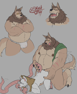 anal anal_penetration anthro anthro_on_anthro anthro_penetrated anthro_penetrating anthro_penetrating_anthro arm_spreader asian_clothing beard belly big_dom_small_sub body_hair brown_body brown_fur bulge chest_hair chest_tuft claws clothed clothing dominant duo east_asian_clothing facial_hair feet forked_tongue fundoshi fur grey_background holding_tail japanese_clothing kneeling larger_anthro larger_male lying male male/male male_anthro male_penetrated male_penetrating male_penetrating_male navel neck_tuft nipples nude nude_anthro nude_male on_front open_mouth overweight overweight_anthro overweight_male overweight_top penetration penile penile_penetration penis_in_ass restraints scar sex simple_background size_difference skinny smaller_anthro smaller_male spreader_bar stocks tail tail_grab tail_motion tailwag teeth_showing text toe_claws tongue tongue_out tuft underwear underwear_only white_body white_fur yoke_(restraint) demonrat lustful_desires mythology caleb_(lustful_desires) waiter_(demonrat) canid canine mammal murid murine mythological_canine mythological_creature rat rodent werecanid werecanine werecreature werewolf absurd_res artist_name digital_media_(artwork) hi_res