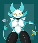 anthro areola armless bikini blush breasts cable_tail clothing female holding_object one-piece_swimsuit sling_bikini solo swimwear thick_thighs two-piece_swimsuit whip white_body poraka7 deltarune undertale_(series) tasque_manager darkner hi_res