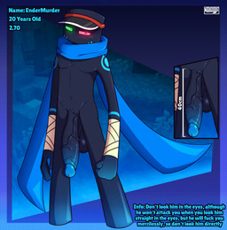 anthro balls bandage big_penis black_body blue_glans blue_scarf clothing genitals glans gradient_background gradient_body green_eyes hat headgear headwear heterochromia humanoid_genitalia humanoid_penis larger_male long_arms long_legs looking_at_viewer male markings mouthless not_furry penis profanity red_eyes scarf simple_background size_difference solo square_(anatomy) square_head standing text vein veiny_penis murderdroid_(artist) microsoft minecraft mojang xbox_game_studios enderman humanoid english_text hi_res model_sheet shaded