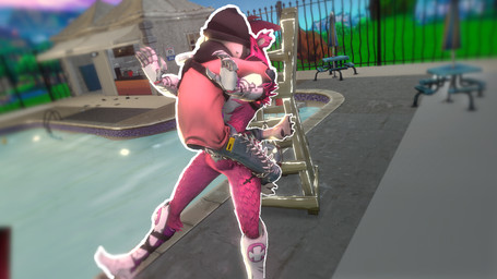 anthro beanie bottomwear claws clothing denim denim_bottomwear denim_clothing duo female female/female fur grass hat headgear headwear jeans jumping_on_another kissing leg_wrap pants pawpads pink_body pink_fur plant stumbling swimming_pool tree funnymansfm epic_games fortnite meow_skulls raven_team_leader bear felid feline mammal 16:9 3d_(artwork) digital_media_(artwork) hi_res source_filmmaker_(artwork) widescreen