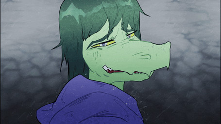 anthro biped bodily_fluids clothed clothed_anthro clothed_female clothing crying eyebrows female green_body green_hair grey_eyes hair head_turned hoodie long_hair looking_at_viewer looking_back open_mouth outside purple_clothing purple_hoodie purple_topwear raindrop raining raised_inner_eyebrows sad solo tears topwear yellow_sclera cavemanon third-party_edit z_nbuh cavemanon_studios i_wani_hug_that_gator olivia_halford baryonyx dinosaur prehistoric_species reptile saurischian scalie spinosaurid theropod 16:9 2024 animated colored loop shaded widescreen