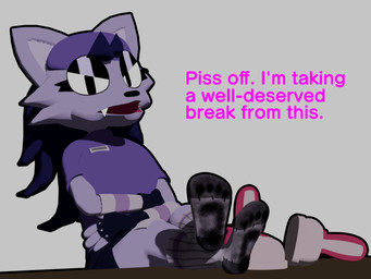 angry anthro bodily_fluids clothing dialogue dirty dirty_clothing dirty_feet dirty_socks discarded_clothing discarded_shoes feet female foot_fetish foot_on_table footwear furniture paws relaxing simple_background smelly smelly_feet smelly_socks socks solo sweat sweaty_clothing sweaty_footwear sweaty_socks table white_background colonthreeguy freakwithatag sam_spike_(freakwithatag) canid canine mammal 3d_(artwork) 4:3 digital_media_(artwork) hi_res