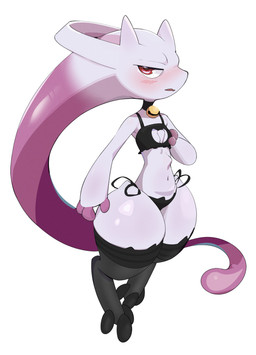 3_toes anthro bell_choker biped black_bra black_clothing black_legwear black_panties black_thigh_highs black_underwear blush blush_lines bra breasts cat_ear_panties cat_keyhole_bra cat_lingerie choker cleavage_cutout clothed clothed_anthro clothed_female clothing cutout embarrassed feet female female_anthro glistening glistening_eyes head_crest head_tail iped iris jewelry keyhole_bra keyhole_clothing keyhole_underwear legwear lingerie looking_at_viewer multicolored_body navel necklace open_mouth panties pupils purple_body red_eyes side-tie_panties simple_background small_breasts solo thick_thighs thigh_highs toes underwear white_background wide_hips gooneet nintendo pokemon generation_6_pokemon legendary_pokemon mega_evolution mega_mewtwo mega_mewtwo_y pokemon_(species) 2026 absurd_res archived_source digital_drawing_(artwork) digital_media_(artwork) full-length_portrait hi_res portrait shaded