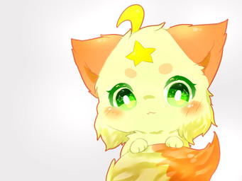 :3 ambiguous_gender blush chibi daww feral fur green_eyes looking_at_viewer orange_body orange_fur simple_background solo star white_background yellow_body yellow_fur deaic yuexiaoxin_(deaic) canid canine fox mammal 2017 4:3 digital_media_(artwork)