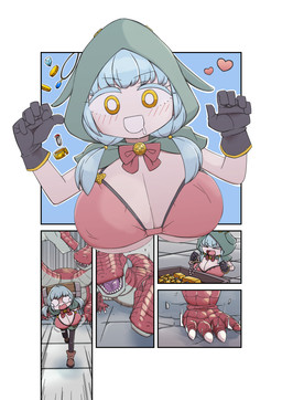2_heads ambiguous_gender big_breasts black_clothing black_legwear black_pantyhose blue_eyes bottomwear bra breasts clothing coin denim denim_bottomwear denim_clothing denim_shorts female female/ambiguous gem green_hood huge_breasts jewelry legwear multi_head pantyhose red_body red_bra red_clothing red_scales red_underwear scales shorts shortstack treasure_chest underwear yellow_eyes ikenbako mythology dragon human mammal mythological_creature mythological_scalie scalie absurd_res comic hi_res