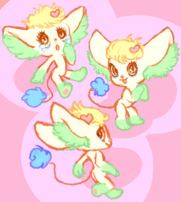 accessory ambiguous_gender anthro blonde_hair bodily_fluids chibi eyelashes feet gloves_(marking) hair hair_accessory hairclip heart_symbol hindpaw inner_ear_fluff leg_markings looking_at_viewer looking_back looking_back_at_viewer markings nude pawpads paws pointy_ears prick_ears rear_view smile socks_(marking) solo tail tail_tuft tears tuft chilifoo peropero_sparkles rue_(peropero_sparkles) alien domestic_cat felid feline felis mammal low_res pastel_theme