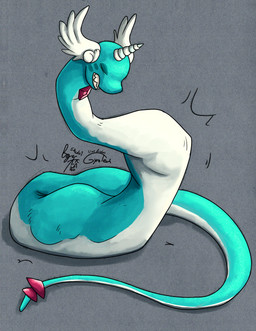 abdominal_bulge ambiguous_gender ambiguous_prey blue_body cheek_markings countershading eyes_closed facial_markings feathered_wings feathers feral feral_pred gem head_markings horn male male_pred markings red_markings serpentine serpentine_vore unicorn_horn vore white_body wings gyrotech lunlunfox nintendo pokemon fan_character gwini_(gyro) dragonair generation_1_pokemon pokemon_(species) hi_res