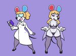 anthro blonde_hair clothed clothing coat eyewear female flats_(shoes) footwear fully_clothed glasses hair hair_down lab_coat lingerie opaque_glasses partially_clothed ponytail round_glasses shoes solo topwear wide_hips lovetopullmicke animal_crossing nintendo petri_(animal_crossing) mammal mouse murid murine rodent absurd_res hi_res