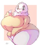 2_fingers anthro big_breasts big_butt black_eyes breasts butt clothing female fingers huge_breasts huge_butt huge_thighs shirt solo thick_thighs topwear white_body lightmizano nintendo pokemon generation_3_pokemon pokemon_(species) slakoth hi_res