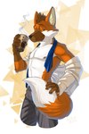 anthro beverage bottomwear clothing coffee container cup fur gradient_background lidded_eyes male nipples pants simple_background solo triangle_(shape) leo-artis aggretsuko netflix sanrio ookami_(aggretsuko) canid canine mammal maned_wolf 2022 2:3 absurd_res hi_res