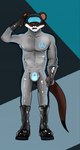 anthro brainwashing clothing drone dronesuit gesture hypnosis leather leather_clothing lock_bulge lock_symbol male mind_control null_bulge salute solo submissive submissive_male uniform visor_helmet caine_latrans_(artist) apex mammal mustelid musteline stoat true_musteline weasel hi_res