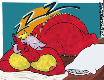 anthro big_breasts big_butt breasts butt curvy_figure female grey_hair hair horn killa_dragon lying on_front red_body red_scales scales simple_background sleeping solo thick_thighs voluptuous voluptuous_female yellow_body yellow_scales anonymous_artist mythology killa dragon mythological_creature mythological_scalie scalie hi_res