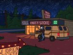 convenience_store detailed_background directional_arrow evergreen_tree female feral fish_tail forest grass lights medium_truck night opening_door pine_tree plant power_lines road rural shrub sign star style_emulation text tree truck van vehicle creature_sp fish marine 4:3 english_text hi_res