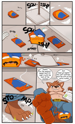 4_toes anthro blush claws compressed dialogue duo feet flattened flattening_fetish folded foot_fetish foot_focus foot_play inanimate_transformation insole male male/male pawpads paws permanent permanent_transformation recycle soles speech_bubble spiral spiral_eyes squish stomping text toe_claws toes transformation willing_transformation eccentricchimera squishdingo_(character) canid canine canis dingo mammal absurd_res comic english_text hi_res
