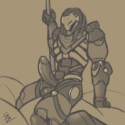balls erection genitals hand_on_pole kneeling leaning leaning_backward leaning_on_hand machine male on_pillow penis pillow solo servopilot blizzard_entertainment overwatch ramattra humanoid omnic robot 1:1 absurd_res digital_media_(artwork) hi_res monochrome