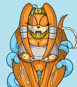 anthro bandage belly big_breasts black_nose bodily_fluids bottomless breasts clothed clothing crown cum cum_on_face dreadlocks eyelashes eyes_closed female genital_fluids genitals headgear jewelry male nipples nude open_mouth penetration penis penis_tentacles shirt simple_background solo tentacles tiara tongue tongue_out topwear torn_clothing torn_shirt torn_topwear translucent translucent_penis translucent_tentacles vaginal vaginal_penetration water wide_hips canastus sega sonic_adventure sonic_the_hedgehog_(series) chaos_(sonic) tikal_the_echidna echidna mammal monotreme monster