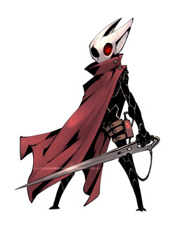 2_horns alternate_form ambiguous_gender anthro battery black_body button_(fastener) cable cape clothing glowing glowing_eyes holding_object holding_weapon horn machine melee_weapon red_eyes simple_background solo straps weapon white_background wide_stance bigdad hollow_knight_(franchise) team_cherry hornet_(hollow_knight) android arthropod robot 2019 female_(lore)
