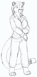 anthro chakona_space clothed clothing cougar dipstick_tail felid feline female fur greyscale hair herm_(lore) mammal markings monochrome multicolored_tail rick_griffin sketch solo stargazer_(goldfur) tail tail_markings