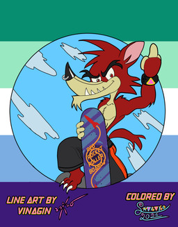alternative_fashion anthro bottomwear clothing facial_piercing gesture hand_gesture male male/male middle_finger nose_piercing nose_ring oversized_bottomwear oversized_clothing oversized_pants pants piercing pink_triangle punk red_rocket_roller_board ring_piercing skateboard sky solo underwear_showing vehicle video_game_character sharako go!_go!_hypergrind decker absurd_res hi_res