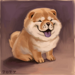 belly brown_nose eyes_closed feral fur overweight quadruped sitting solo tan_body tan_fur tongue tongue_out whisker_spots white_belly white_cheeks white_chest young alexpahomov canid canine canis chow_chow domestic_dog mammal spitz 1:1 2022 digital_media_(artwork) digital_painting_(artwork) hi_res painting_(artwork)