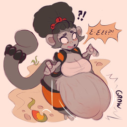 anthro belly belly_expansion breasts clothed clothed_anthro clothed_female clothing expansion female female_anthro fully_clothed fully_clothed_anthro fully_clothed_female fur grey_body grey_fur monkey_tail navel pregnant pregnant_anthro pregnant_female rapid_pregnancy stretch_marks wildegems haplorhine mammal monkey primate 1:1 digital_drawing_(artwork) digital_media_(artwork) english_description