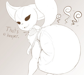 anthro big_diaper breasts clothed clothing diaper feces female huge_diaper looking_back soiled_diaper soiling solo stink_fumes taking_picture text unclean_diaper used_diaper andeddo3boo aggretsuko sanrio fenneko canid canine fennec_fox fox mammal true_fox english_text hi_res
