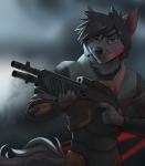 5_fingers anthro black_hair brown_eyes clothed clothing eyebrows fingers gun hair holding_gun holding_object holding_ranged_weapon holding_weapon male ranged_weapon shotgun solo spas-12 standing weapon koul half-life valve canid canine canis mammal wolf 2019