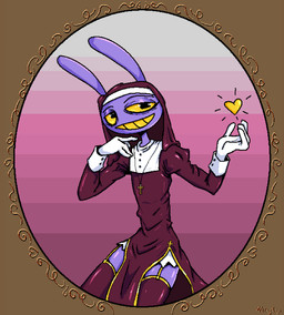 anthro clothed clothing crossdressing crossdressing_male femboy feminization handwear long_ears male nun nun_outfit purple_body purple_skin smile solo teeth yellow_eyes yellow_sclera hornyfudge glitch_productions the_amazing_digital_circus jax_(tadc) lagomorph leporid mammal rabbit digital_media_(artwork) hi_res pixel_(artwork)