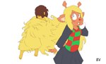 anthro dominant dominant_anthro dominant_female duo female male male/female prehensile_hair submissive submissive_male bingbingo_(artist) deltarune undertale_(series) kris_(deltarune) noelle_holiday deer human mammal hi_res