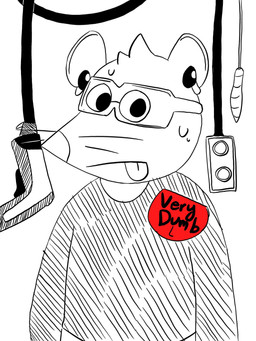 anthro biped bodily_fluids clothing eyewear goggles male safety_goggles shirt solo standing sweat tongue tongue_out topwear kanpukugu mammal mouse murid murine rodent 2025 3:4 hi_res