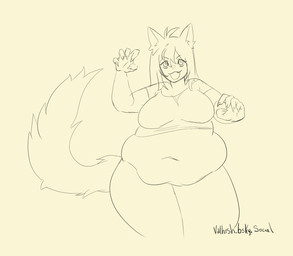 anthro belly big_belly big_breasts breasts expansion female huge_belly huge_breasts huge_hips huge_thighs overweight solo thick_thighs weight_gain wide_hips monomyoo valentine(valhish) canid canine mammal animated hi_res