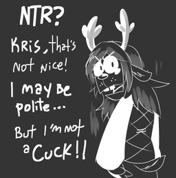 anthro bodily_fluids clothing crying deer_antlers female female_anthro freckles infidelity looking_back pose scut_tail short_tail solo tail tears text topwear vest cchilab deltarune undertale_(series) noelle_holiday deer mammal digital_drawing_(artwork) digital_media_(artwork) english_text hi_res monochrome